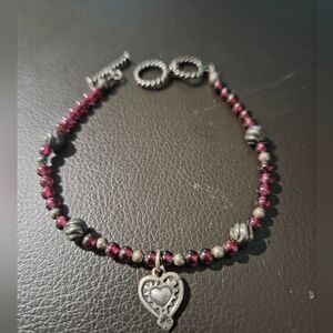 Silpada Garnet-Tone Beaded Bracelet with Sterling Heart Charm